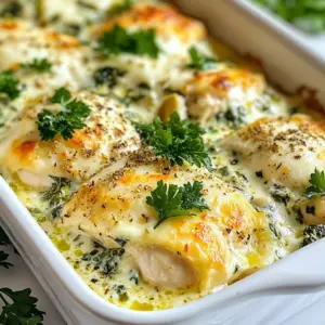 - 4 boneless, skinless chicken breasts - 1 cup cream cheese, softened - 1/2 cup sour cream - 1 cup mozzarella cheese, shredded - 1/2 cup Parmesan cheese, grated - 1 cup frozen spinach, thawed and drained - 1 cup canned artichoke hearts, drained and chopped - 2 cloves garlic, minced - 1 teaspoon onion powder - Salt and black pepper, to taste - 1 tablespoon olive oil - Fresh parsley, chopped This dish brings together simple yet tasty ingredients. The chicken gives a satisfying base. Cream cheese and sour cream add rich creaminess. Mozzarella and Parmesan bring a nice cheesy flavor. Spinach and artichokes give it a pop of color and taste. Using frozen spinach is easy. Just thaw and drain it well. Canned artichoke hearts add a unique texture. Fresh garlic boosts the flavor in each bite. Onion powder rounds out the taste perfectly. Don&rsquo;t forget a pinch of salt and pepper. Adding fresh parsley on top makes the dish look great. It also adds a hint of freshness. Enjoy creating a meal that is both hearty and healthy! {{ingredient_image_2}} - Preheat the oven to 375&deg;F (190&deg;C). - Grease the baking dish with olive oil. First, you want to make sure your oven is hot enough. Preheating helps the chicken cook evenly. While the oven warms up, grab a baking dish. Use olive oil to lightly coat the bottom. This step helps prevent sticking and makes cleanup easier. - Combine dairy ingredients in a mixing bowl. - Add garlic, onion powder, salt, and pepper. In a large bowl, combine cream cheese, sour cream, mozzarella, and Parmesan. Mix until smooth. Then, add minced garlic, onion powder, and a good pinch of salt and pepper. Stir until everything blends well. This cheese mixture gives the dish its rich flavor. - Fold in spinach and artichokes into the cheese mix. Next, gently fold in the thawed spinach and chopped artichokes. Make sure they are evenly mixed. This step adds color and nutrition to the dish. You want every bite to be full of that great flavor. - Arrange chicken in baking dish, season with salt and pepper. - Top with spinach and artichoke mixture. - Bake covered, then uncovered for crispiness. Now, lay the chicken breasts in the greased baking dish. Season both sides with salt and pepper. Then, spread the creamy spinach and artichoke mix over the chicken. Cover the dish tightly with foil. Bake it in the oven for 25-30 minutes. This keeps the chicken moist. After that, take off the foil. Let the chicken bake for another 10-15 minutes. This step makes the top golden and bubbly. Check that the chicken reaches an internal temperature of 165&deg;F (74&deg;C). When done, let it cool for a few minutes before serving. To ensure the chicken cooks well, check its internal temperature. You want it to reach 165&deg;F (74&deg;C). Use a meat thermometer for accuracy. This step keeps the chicken safe and juicy. Baking covered is key to keeping moisture in. Cover the dish with foil for the first part of baking. This helps the chicken cook evenly. After 25-30 minutes, remove the foil. Bake it uncovered for 10-15 minutes. This makes the top golden and crispy. For extra flavor, you can add seasonings like smoked paprika or crushed red pepper. Mixing in different cheeses, like cheddar or gouda, can also enhance the taste. Evenly distributing the spinach and artichoke mixture is very important. Make sure every bite has a good mix of flavors. This way, you get the best experience from the dish. Serving this dish can be fun! For a rustic touch, keep it in the baking dish. It looks warm and inviting. For a refined look, plate each chicken breast. Add extra parsley and a drizzle of olive oil for flair. Pair this bake with garlic bread for a filling meal. A fresh salad can also balance the rich flavors. The mix of textures makes it a delight! Pro Tips Use Fresh Spinach: While frozen spinach works well, using fresh spinach can elevate the dish's flavor and texture. Just saut&eacute; it lightly before mixing it with the cheese. Cheese Variations: Experiment with different cheeses like Gouda or cheddar for a unique twist on the classic flavor. Just ensure they melt well! Marinate the Chicken: For added flavor, consider marinating the chicken breasts for a few hours in olive oil, garlic, and herbs before baking. Check for Doneness: Always use a meat thermometer to ensure the chicken reaches an internal temperature of 165&deg;F (74&deg;C) for safe consumption. {{image_4}} You can make a few smart swaps to lighten this dish. For cheese, try low-fat cream cheese or dairy-free options. These choices cut calories while keeping creaminess. If you want to switch the protein, use turkey or tofu instead of chicken. Turkey is leaner, while tofu adds plant-based protein. Both options keep the dish tasty and satisfying. Want to shake things up? Add sundried tomatoes or sliced jalape&ntilde;os to the cheese mix. These ingredients bring a new layer of flavor. You can also try different herbs like basil or oregano. Mixing up the cheese also works well. Use gouda or cheddar for a unique twist. Experimenting can lead to your new favorite version! If you want to change how you cook this dish, consider a slow cooker. Just combine all the ingredients and let it cook on low. This method keeps the chicken moist and infuses flavors. Another fun option is grilling. Grill the chicken breasts first, then top with the spinach mixture. This gives a smoky flavor that pairs perfectly with the creamy topping. To store your Spinach Artichoke Chicken Bake, first let it cool. Then, place leftovers in an airtight container. This keeps the flavors fresh. You can keep it in the fridge for up to three days. If you want to enjoy it later, make sure to check for any off smells or changes in texture before eating. Freezing is a great way to save your dish for later. To freeze, let it cool completely. Then, wrap it tightly in plastic wrap or foil, and place it in a freezer bag. This helps prevent freezer burn. You can freeze it for up to three months. When you&rsquo;re ready to enjoy your frozen meal, take it out and thaw it in the fridge overnight. To reheat, place it in a preheated oven at 350&deg;F (175&deg;C) until it's hot all the way through. This keeps the chicken moist and the cheese creamy. Always check the internal temperature, aiming for 165&deg;F (74&deg;C), to ensure it's safe to eat. Yes, you can use fresh spinach. It offers a bright flavor. Use about 2 cups of fresh spinach for this recipe. Cook it down in a pan until it wilts. Drain any excess water. This helps avoid a soggy dish. Both fresh and frozen spinach work well, but fresh adds a nice texture. This chicken bake pairs nicely with simple sides. Here are some great options: - Garlic bread for a tasty crunch. - A fresh green salad for balance. - Roasted vegetables for added flavor. - Rice or quinoa for a filling meal. Each side enhances the creamy chicken dish, making your meal complete. The best way to check is with a meat thermometer. The chicken should reach an internal temperature of 165&deg;F (74&deg;C). You can also look for visual cues. The chicken should be white and no longer pink inside. Juices should run clear when you cut into it. These signs ensure your chicken is fully cooked and safe to eat. Yes, this recipe is great for meal prep. You can prepare the chicken and spinach artichoke mixture a day in advance. Store them separately in the fridge. When you're ready to cook, layer the mixture over the chicken and bake. If you want to freeze it, assemble everything and wrap it tightly. Thaw overnight in the fridge before baking. This makes dinner easy on busy nights! This dish blends chicken and creamy cheese with spinach and artichokes. We discussed prepping the oven, mixing ingredients, and baking. Tips covered perfect cooking times and serving ideas. You can also try variations, like healthier ingredients and different cooking methods. Store leftovers properly for later enjoyment. With these steps, you&rsquo;ll create a delicious meal that satisfies everyone. Enjoy your cooking!