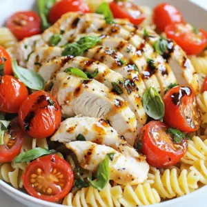 For chicken and pasta, you need simple ingredients. Grab 2 boneless, skinless chicken breasts. You will also need 8 ounces of pasta. Fusilli or penne works best. This will be the hearty base of your meal. Fresh produce adds flavor and color. Use 2 cups of cherry tomatoes. Halve them for easy cooking. You&rsquo;ll also need 1 cup of fresh basil leaves, chopped. This gives the dish a fresh, vibrant taste. Don&rsquo;t forget 4 cloves of garlic, minced. Garlic brings a rich flavor that brightens every bite. Seasoning is key to taste. Keep it simple with salt and pepper to taste. For oils, you need 2 tablespoons of extra virgin olive oil. This adds richness. Lastly, use 1 tablespoon of balsamic vinegar. The vinegar gives a tangy kick that balances the dish. For an extra treat, consider grated Parmesan cheese for serving. {{ingredient_image_2}} Start by boiling a large pot of salted water. When the water bubbles, add 8 ounces of pasta. Fusilli or penne works best. Cook the pasta according to the package instructions until it's al dente. This usually takes about 8 to 10 minutes. Once cooked, drain the pasta but keep 1/2 cup of the cooking water. Set the pasta aside for later. While the pasta cooks, heat 1 tablespoon of olive oil in a large skillet over medium heat. Season 2 boneless chicken breasts with salt and pepper. Place the chicken in the skillet and cook for 6 to 7 minutes on each side. You want it golden brown and cooked through. After cooking, remove it from the skillet and let it rest on a cutting board for 5 minutes. Then, slice the chicken into thin pieces. In the same skillet, add another tablespoon of olive oil. Next, add 4 minced garlic cloves. Saut&eacute; the garlic for about 1 minute. Stir it often to keep it from browning. After that, add 2 cups of halved cherry tomatoes and 1 tablespoon of balsamic vinegar. Cook for 3 to 4 minutes. Stir occasionally until the tomatoes soften and their juices flow. Return the sliced chicken to the skillet. Add the cooked pasta and 1 cup of chopped basil. Gently toss everything together. If needed, add some reserved pasta water to help create a smooth sauce. Finally, mix in 1 cup of shredded mozzarella cheese. Stir until the cheese melts and mixes throughout the dish. Taste and add more salt and pepper, if needed. Serve hot, garnished with fresh basil and grated Parmesan cheese on the side. To cook chicken perfectly, start with thin chicken breasts. This helps them cook faster and more evenly. Use a meat thermometer to check the internal temperature. Aim for 165&deg;F for safe eating. Let the chicken rest after cooking. This keeps it juicy. Slice it thin for easy mixing with pasta. Seasoning is key for great flavor. Use salt and pepper to taste. I like to add garlic powder for extra taste. A splash of balsamic vinegar adds a nice tang. Fresh basil gives a bright note. Experiment with different herbs like oregano or thyme. These will elevate the dish. Mozzarella cheese melts beautifully in this dish. If you want a twist, try using provolone or fontina. These cheeses add a rich flavor. You can mix different cheeses for more depth. For an extra kick, sprinkle some grated Parmesan on top before serving. This adds a savory finish to the meal. Pro Tips Perfectly Cooked Pasta: Always cook your pasta until al dente for the best texture; it will continue to cook slightly when mixed with the sauce. Rest the Chicken: Letting the cooked chicken rest for a few minutes before slicing helps retain its juices, making it more flavorful and tender. Fresh Basil Flavor: Add the chopped basil at the end to preserve its vibrant color and fresh flavor, enhancing the overall dish. Cheese Melting Tips: For a creamier texture, allow the cheese to sit at room temperature for a few minutes before adding it to the hot pasta; this helps it melt evenly. {{image_4}} You can easily make a vegetarian version of bruschetta chicken pasta. Just skip the chicken. Instead, use more cherry tomatoes and add some roasted red peppers. You can also toss in some artichoke hearts for extra flavor. This dish stays bright and fresh without meat. For a gluten-free meal, swap out regular pasta for gluten-free pasta. Many brands offer tasty alternatives made from rice or corn. Just follow the cooking time on the package. The rest of the recipe stays the same, giving you a delicious gluten-free delight. Adding more veggies to your pasta makes it even better. Try adding spinach or zucchini. You can also include bell peppers or broccoli. Just saut&eacute; them with the garlic for a few minutes. This adds color and nutrition to your dish, making it a wholesome meal. To keep leftovers fresh, place your bruschetta chicken pasta in an airtight container. Make sure to cool the dish to room temperature before sealing it. This helps prevent moisture buildup. Store it in the fridge for up to three days. For best taste, eat the leftovers within this time. When you&rsquo;re ready to enjoy your leftovers, reheat them gently. You can use the microwave or stovetop. If using the microwave, place the pasta in a bowl and cover it with a damp paper towel. Heat in short bursts, stirring in between. This keeps the pasta moist. On the stovetop, add a splash of water or broth in a pan. Heat over low until warm, stirring often. If you want to save some pasta for later, freezing is an option. Let the dish cool completely before freezing. Use a freezer-safe container or bag to store it. Make sure to remove as much air as possible. This helps prevent freezer burn. You can freeze bruschetta chicken pasta for up to three months. To reheat, thaw it in the fridge overnight. Then, use the stovetop or microwave to warm it up. Yes, you can use different types of pasta. Fusilli and penne work great. You can try spaghetti, rotini, or even farfalle. Just ensure the pasta cooks to al dente. This gives the best texture in the dish. If you need a substitute for mozzarella, try using provolone or fontina cheese. Both melt well and add flavor. You can also use ricotta for a creamy twist. Vegan cheese is another option if you want a dairy-free choice. To make this dish ahead, prepare the pasta and chicken first. You can store them separately in the fridge. Mix the pasta, chicken, cherry tomatoes, and garlic just before serving. Reheat gently on the stove. This keeps the flavors fresh and vibrant. This blog post guides you through a delicious pasta dish. We covered key ingredients like chicken, fresh produce, and seasonings. You learned step-by-step instructions for cooking and combining everything. Tips for perfect chicken and flavor enhancement were discussed too. We also explored fun variations and provided storage advice. Now, you can easily make this dish your own and impress others. Try new ingredients or methods. Enjoy your cooking journey and share what you create!
