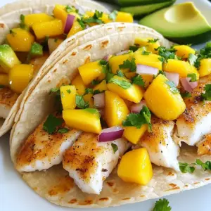 - 2 white fish fillets (tilapia or cod) - 1 tablespoon olive oil - 1 teaspoon smoked paprika - 1 teaspoon ground cumin - Salt and freshly ground black pepper, to taste - 8 small corn or flour tortillas - 1 ripe mango, diced into small pieces - 1/2 medium red onion, finely chopped - 1 jalape&ntilde;o pepper, seeded and minced - 1/4 cup fresh cilantro leaves, chopped - Juice of 1 fresh lime - 1 ripe avocado, sliced thinly - 1/2 cup sour cream or Greek yogurt {{ingredient_image_2}} To start, preheat your grill or skillet to medium-high heat. This step is key for cooking the fish evenly. Brush both sides of your white fish fillets with olive oil. Next, season the fillets with smoked paprika, ground cumin, salt, and pepper. Make sure each fillet is well coated with the spices. Now, place the seasoned fish on the hot grill or skillet. Cook for about 3-4 minutes on each side. You want the fish to be fully cooked and flaky. Once done, remove the fish from heat and let it rest for a minute. This helps keep the fish moist and tender. Grab a medium-sized bowl and combine the diced mango, chopped red onion, minced jalape&ntilde;o, and cilantro. The mix of these ingredients creates a vibrant and fresh salsa. Squeeze the juice of one lime over the mixture and stir well. This adds zing to the salsa. Taste your creation and adjust the seasoning with salt if needed. A little extra salt can really boost the flavors. Take another skillet and warm the tortillas over low heat. Heat them for about 30 seconds on each side. This makes them soft and easier to fold. Once warmed, use a fork to flake the rested fish into bite-sized pieces. Now, assemble your tacos. Place a generous amount of flaked fish in the center of each tortilla. Top with a hearty spoonful of mango salsa. Don&rsquo;t forget to add a slice of avocado on top for a creamy touch. Finish off with a drizzle of sour cream or Greek yogurt. You can also sprinkle more cilantro for added flavor and color. Enjoy your colorful and tasty tacos! To cook fish perfectly, start with fresh fillets. I prefer tilapia or cod. Heat your grill or skillet to medium-high. Brush the fish with olive oil for moisture. Season it generously with smoked paprika and cumin. These spices give the fish a warm, smoky flavor. Cook the fillets for about 3-4 minutes on each side. Look for the fish to flake easily with a fork. This means it is ready. Let it rest to keep it juicy. For the mango salsa, you can play with the ingredients. Try adding diced pineapple or cucumber for a twist. Want more spice? Increase the jalape&ntilde;o or add a dash of cayenne. For a milder version, skip the jalape&ntilde;o. You could also mix in diced bell peppers for color and crunch. Always taste your salsa before serving, adjusting salt as needed. Serve your tacos with a side of lime wedges. They add a bright flavor when squeezed over the top. A simple side of black beans or corn salad pairs well too. For presentation, use a colorful platter. Arrange the tacos neatly and sprinkle with extra cilantro. This adds a nice pop of green. Enjoy the vibrant colors and fresh flavors! Pro Tips Fresh Ingredients: Always opt for ripe mangoes and fresh cilantro to enhance the flavor of your salsa. The freshness makes a significant difference! Cooking Fish: To prevent overcooking, keep an eye on the fish while it cooks. It should be opaque and flake easily when done. Tortilla Warmer: For the best texture, use a tortilla warmer or a clean kitchen towel to keep the tortillas warm and pliable until serving. Flavor Adjustments: Feel free to customize the salsa by adding diced bell peppers or swapping lime juice for lemon for a different tangy twist. {{image_4}} You can swap the white fish for other types. Salmon, mahi-mahi, or halibut work great. Each fish gives a unique taste. Using different fish keeps meals exciting. These options may offer more healthy fats too. For a veggie twist, try using portobello mushrooms or jackfruit. They both have a nice texture and absorb flavors well. You can also use grilled zucchini or eggplant. For a vegan salsa, replace sour cream with a cashew cream or tahini. Want to boost flavors? Add spices like cayenne or chili powder. Fresh herbs like basil or mint can give your tacos a new feel. You can also try adding diced pineapple or papaya to the salsa. These fruits add a sweet touch that pairs well with fish. To keep your fish tacos fresh, wrap them tightly in plastic wrap or foil. You can also use an airtight container. This helps to prevent air from drying them out. Store them in the fridge for up to two days. For best taste, eat them soon. When you store the salsa, place it in a sealed container. It can last in the fridge for about three days. If you see any changes in color or smell, throw it away. You can freeze the fish, but it's best to do it before cooking. Wrap the fish fillets in plastic wrap, then aluminum foil. This way, they can last for up to three months. When you want to cook them, thaw them in the fridge overnight. Salsa is not great for freezing. It can lose its fresh taste. If you do freeze it, use it within a month. Thaw it in the fridge to keep it cool. - White fish fillets: Fresh fish lasts one to two days in the fridge. If cooked, it lasts up to three days. - Tortillas: Store unopened tortillas for up to one month. Once opened, use them within a week. - Mango: A ripe mango can last three to five days in the fridge. Cut mango lasts only one to two days. - Avocado: Whole avocados last about three to four days. Once cut, they turn brown quickly, so use them within a day. - Sour cream: Unopened sour cream lasts one to three weeks. Once opened, use it within a week. Always check for spoilage signs, like bad smell or change in texture. Yes, you can use frozen fish fillets. Just follow these best practices: - Thaw the fish in the fridge overnight. - Pat it dry to remove excess moisture. - Season well with spices before cooking. Using frozen fish works great, but make sure it&rsquo;s fully thawed. This helps it cook evenly. You can use either corn or flour tortillas. Here&rsquo;s a quick comparison: - Corn Tortillas: They are gluten-free and have a nice, earthy taste. They hold up well with juicy toppings. - Flour Tortillas: Soft and chewy, they are great for wrapping. They tend to be thicker. Both types work, so choose what you like best! Corn adds a crunch, while flour gives a softer bite. To add heat to your mango salsa, try these suggestions: - Use more jalape&ntilde;o peppers. Leave some seeds for extra kick. - Add a dash of hot sauce, like Tabasco or Sriracha. - Mix in some diced serrano peppers for a different flavor. These tips will elevate the spice level while keeping the fresh mango taste. Enjoy your zesty mango salsa! In this article, we covered the essential ingredients and steps for making delicious fish tacos. We explored the flavors of white fish and bright mango salsa, plus the crunch of fresh toppings. Remember, you can always customize your tacos by trying different fish or making them vegetarian. With the right techniques, your tacos will impress everyone. Don't forget to store leftovers properly to enjoy later! Get ready to enjoy a tasty meal that celebrates fresh ingredients and bold flavors. Happy cooking!