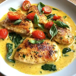 To create a creamy garlic Tuscan chicken, gather these tasty ingredients: - 4 boneless, skinless chicken breasts - 1 tablespoon extra virgin olive oil - 1 teaspoon Italian seasoning - Sea salt and freshly cracked black pepper, to taste - 4 cloves garlic, finely minced - 1 cup cherry tomatoes, halved - 1 cup fresh spinach leaves - 1 cup heavy whipping cream - &frac12; cup freshly grated Parmesan cheese - 1 tablespoon fresh basil, chopped (for garnish) You can swap some ingredients if needed: - Use chicken thighs instead of breasts for more flavor. - Replace heavy cream with coconut cream for a lighter option. - If you are out of cherry tomatoes, any tomato works. - Fresh spinach can be swapped with kale or arugula. Choosing the best ingredients makes a big difference. Here are my tips: - Chicken: Look for bright pink, firm chicken. Avoid any that look gray or have an odor. - Garlic: Pick heads that are firm and dry. Avoid any that are sprouting. - Tomatoes: Choose tomatoes that are bright and slightly soft. They should smell sweet. - Spinach: Get fresh spinach with vibrant green leaves. Avoid yellow or wilting leaves. - Cheese: Opt for freshly grated Parmesan, as it melts better than pre-grated. With these tips, you can make sure your creamy garlic Tuscan chicken is full of flavor! {{ingredient_image_2}} To start, take your chicken breasts and pat them dry. This step helps the chicken brown nicely. Next, season both sides with Italian seasoning, sea salt, and freshly cracked black pepper. Make sure to cover the chicken well to boost the flavor. Heat 1 tablespoon of extra virgin olive oil in a large skillet over medium-high heat. Once the oil is hot, add your seasoned chicken breasts. Cook them for about 5-7 minutes on each side. You want the chicken to be golden brown and reach an internal temperature of 165&deg;F. When done, remove the chicken and keep it warm by covering it with foil. In the same skillet, reduce the heat to medium. Add 4 cloves of finely minced garlic. Saut&eacute; the garlic for about 1 minute, stirring often. You want it to smell nice but not turn brown. Next, toss in 1 cup of halved cherry tomatoes and 1 cup of fresh spinach leaves. Cook for 2-3 minutes until the spinach wilts and the tomatoes soften. Now, slowly pour in 1 cup of heavy whipping cream and add &frac12; cup of grated Parmesan cheese. Stir to mix everything well. Let the sauce come to a gentle simmer while stirring until it thickens slightly. Finally, return the cooked chicken to the pan and let it simmer for another 3-4 minutes. The chicken will soak up the rich flavors of the sauce. To cook chicken perfectly, start with dry chicken breasts. Pat them with paper towels. This helps them brown nicely. Season both sides well. Use Italian seasoning, salt, and pepper. Heat olive oil in a large skillet over medium-high heat. When the oil shimmers, add the chicken. Cook for about 5-7 minutes on each side. Aim for a golden brown color. Always check the internal temperature; it should reach 165&deg;F. This ensures your chicken is safe to eat and juicy. To boost the flavor, add fresh garlic to the pan. Saut&eacute; it for about a minute until fragrant. Make sure not to burn it, as burnt garlic can ruin the taste. Add cherry tomatoes and spinach next. These ingredients not only add color but also a fresh taste. The tomatoes will soften and release juices. When you pour in the cream and stir in Parmesan, the sauce becomes rich and creamy. This combination creates a lovely depth of flavor that makes your dish shine. One common mistake is overcooking the chicken. Always check the time and temperature. Another mistake is not seasoning enough. Seasoning is key for flavor. Also, don&rsquo;t rush the sauce. Allow it to simmer gently. This helps the flavors meld together. Lastly, avoid using low-quality ingredients. Fresh, high-quality items make a big difference in taste. Always choose the best for your meals. Pro Tips Brining for Juiciness: Soaking chicken breasts in a saltwater brine for 30 minutes before cooking helps to keep them juicy and flavorful. Fresh Ingredients Matter: Using fresh garlic, tomatoes, and spinach will enhance the overall flavor of the dish significantly compared to dried or canned ingredients. Thickening the Sauce: If your sauce isn't thickening to your liking, you can mix a teaspoon of cornstarch with cold water and stir it into the sauce, allowing it to simmer for a few more minutes. Perfect Pairings: Serve this dish with a crisp salad or steamed vegetables to balance out the richness of the creamy sauce. {{image_4}} You can make this dish lighter without losing flavor. Here are some swaps: - Chicken: Use skinless chicken thighs for more moisture. - Cream: Substitute heavy cream with Greek yogurt or coconut milk. - Cheese: Try using reduced-fat Parmesan for fewer calories. - Oil: Replace olive oil with a cooking spray to cut back on fat. These swaps keep the meal tasty while making it healthier. Adding more veggies boosts nutrition and flavor. Consider these options: - Bell Peppers: Add sliced bell peppers for sweetness and crunch. - Zucchini: Toss in zucchini for a mild flavor and added fiber. - Mushrooms: Saut&eacute; mushrooms for a savory touch. - Broccoli: Add broccoli florets for a hearty bite. Feel free to mix and match based on your favorites! This dish pairs well with various sides. Here are some ideas: - Pasta: Serve over your favorite pasta to soak up the sauce. - Rice: Use fluffy rice for a filling base. - Garlic Bread: A side of garlic bread complements the creamy sauce. - Salad: A fresh green salad adds crunch and lightness. These choices enhance the meal and make it more enjoyable. You can store leftover creamy garlic Tuscan chicken in the fridge. Place it in an airtight container. It will stay fresh for up to three days. Make sure the chicken is cooled before sealing it. This helps keep the sauce creamy and tasty. If you want to save it for later, freezing is a great option. Slice the chicken into pieces for easy use. Place the chicken and sauce in a freezer-safe bag or container. It can last up to three months in the freezer. When you're ready to eat, just thaw it in the fridge overnight. To reheat, use the stove for the best results. Place the chicken and sauce in a skillet over low heat. Stir gently to warm it through. You can add a splash of cream or broth if the sauce thickens too much. Microwaving is quicker but may change the texture. If you choose this method, heat it in short bursts and stir often. Enjoy your meal as if it were fresh! You can serve Creamy Garlic Tuscan Chicken with various sides. Here are some great options: - Garlic bread for a crunchy bite - Cooked pasta to soak up the sauce - Fluffy rice for a filling base - A fresh green salad for a light touch - Roasted vegetables for added flavor These sides add taste and balance to the meal. Each option pairs well and makes your plate colorful and inviting. Yes, you can use other meats. Here are some ideas: - Turkey breast for a lean option - Pork chops for a different flavor - Shrimp for a seafood twist - Tofu for a plant-based choice Each meat will change the dish's taste. Be sure to adjust cooking times based on what you use. Making Creamy Garlic Tuscan Chicken dairy-free is easy. Follow these tips: - Swap heavy cream for coconut milk or almond milk - Use nutritional yeast instead of Parmesan cheese - Look for dairy-free cheese for a creamy texture These swaps keep the dish rich and creamy without dairy. Enjoy the flavors without worry! This post covered all you need to make Creamy Garlic Tuscan Chicken. We reviewed the ingredients, shared tips for selecting fresh ones, and provided ways to switch ingredients for a healthier meal. The step-by-step guide ensures you cook perfect chicken and a tasty sauce. With tricks to avoid common mistakes, you&rsquo;ll enhance your cooking skills. Finally, storage tips help keep your meal fresh. Remember, cooking is about enjoying the process and flavor. Happy cooking, and may your meals always impress!