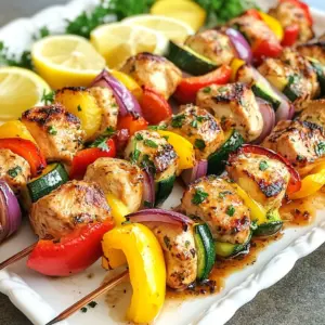 - 1.5 lbs chicken breast, cut into 1-inch cubes - 1 red bell pepper, cut into 1-inch pieces - 1 yellow bell pepper, cut into 1-inch pieces - 1 red onion, cut into wedges - 1 medium zucchini, sliced into half-moons - 3 tablespoons olive oil - 2 tablespoons fresh lemon juice - 3 cloves garlic, minced - 2 teaspoons dried oregano - 1 teaspoon smoked paprika - 1 teaspoon ground cumin - Kosher salt and cracked black pepper, to taste - Skewers (if using wooden skewers, soak them in water for 30 minutes) The chicken and vegetables create the perfect mix. I love using fresh bell peppers and zucchini for color and crunch. The marinade blends olive oil, lemon juice, and spices. This mix adds a lovely flavor to the kabobs. - Alternatives for Chicken: You can use turkey or tofu if you want a different protein. Both work well with the marinade and cook nicely. - Vegetable Swap Ideas: Try mushrooms, cherry tomatoes, or asparagus instead of bell peppers and zucchini. These swaps keep the dish exciting and fresh. - Cooking Appliances: You will need an oven set to 400&deg;F (200&deg;C) for roasting. A broiler helps add char if you want. - Skewers and Baking Sheet: Use metal or soaked wooden skewers. A baking sheet lined with parchment paper makes cleanup easy. {{ingredient_image_2}} Preheating the Oven First, set your oven to 400&deg;F (200&deg;C). This temperature helps cook the chicken well. To make cleanup easy, line your baking sheet with parchment paper. This way, food won&rsquo;t stick, and you save time. Preparing the Marinade In a big bowl, whisk together olive oil, lemon juice, minced garlic, dried oregano, smoked paprika, ground cumin, salt, and pepper. Mix until everything blends well. This marinade adds great flavor to both the chicken and veggies. Coating the Chicken Next, add the cubed chicken breast to the marinade. Make sure each piece gets a good coat. This step is key for tasty kabobs. Ideal Marinating Time Cover the bowl with plastic wrap. Let the chicken marinate for at least 15 minutes. For even better flavor, let it sit in the fridge for up to 2 hours. The longer it sits, the more flavor it gets. Arranging on the Baking Sheet On your lined baking sheet, spread the marinated chicken and chopped vegetables. Make sure they are in a single layer. This helps everything cook evenly. Roasting Instructions Now, place the baking sheet in the oven. Roast for about 20-25 minutes. Flip the chicken and veggies halfway through the cooking time. They are done when the chicken is golden brown and reaches 165&deg;F (74&deg;C). For a little char, switch to broil for 2-3 minutes. Watch closely to avoid burning. Marination Tips Marinating the chicken is key. Use a large bowl for the marinade. Mix olive oil, lemon juice, minced garlic, oregano, smoked paprika, cumin, salt, and pepper. Coat the chicken well. Let it sit for at least 15 minutes. For deeper flavor, marinate for up to 2 hours in the fridge. This makes a big difference! Spice Adjustments Feel free to adjust spices based on your taste. If you like heat, add cayenne or red pepper flakes. For a fresh twist, try fresh herbs like thyme or rosemary. Adjusting spices can make each batch unique. Ensuring Even Cooking Spread chicken and veggies in a single layer on the baking sheet. This helps them cook evenly. Flip them halfway through to ensure all sides get nice and brown. Aim for that golden color for the best texture. Using the Broiler for Char If you want a bit of char, switch to broil for the last few minutes. Keep an eye on the kabobs, as they can burn quickly. This step adds a nice smoky flavor that elevates your meal. Best Accompaniments Serve these chicken kabobs with rice or a fresh salad. Adding a yogurt sauce can also cool down any heat from spices. You can also offer pita bread on the side for a fun twist. Plating Ideas For a beautiful presentation, use a large platter. Arrange the kabobs with colorful veggies. Garnish with freshly chopped parsley and lemon wedges. This makes the dish pop and adds freshness to each bite. Pro Tips Marinate Longer for Extra Flavor: For a deeper taste, allow the chicken to marinate for at least 2 hours in the refrigerator. This will enhance the flavors and tenderness of the chicken. Use a Variety of Veggies: Feel free to mix in other vegetables like cherry tomatoes, mushrooms, or even asparagus for added color and nutrition. Don't Skip the Soaking: If using wooden skewers, always soak them in water for 30 minutes before grilling to prevent burning. Serve with Dipping Sauces: Elevate your kabob experience by serving them with a side of tzatziki or a spicy yogurt sauce for an extra kick. {{image_4}} You can change the flavor of your kabobs with different marinades. Here are some ideas: - Citrus Marinade: Use orange juice and zest for a bright taste. - Herb Marinade: Mix fresh herbs like basil or cilantro for a fresh kick. - BBQ Marinade: Swap olive oil with your favorite BBQ sauce for a smoky flavor. If you want to add heat, try these spices: - Cayenne Pepper: A little goes a long way for heat. - Chili Powder: It adds warmth without too much spice. You can easily make this dish fit your diet. Here are some ideas: - Gluten-Free Modifications: Ensure your marinade is gluten-free. Use gluten-free soy sauce if you choose to add it. - Vegetarian Versions: Replace chicken with tofu or tempeh. Use the same marinade to keep the flavors strong. Using seasonal ingredients can enhance your kabobs. Here&rsquo;s what to consider: - Spring: Add asparagus or snap peas for a light taste. - Summer: Use fresh tomatoes or corn for sweetness. - Fall: Try butternut squash or mushrooms for a hearty bite. You can also source local ingredients. Check your farmer's market for fresh options. This supports local farmers and gives you the best flavors. - Store leftovers in an airtight container. - This keeps chicken moist and fresh. - Use within three days for best taste. - To retain flavor, add a splash of olive oil. - You can freeze uncooked kabobs or cooked ones. - For uncooked kabobs, place them on a baking sheet first. - Once frozen, transfer to a freezer bag. - For cooked kabobs, let them cool before freezing. - To thaw, leave them in the fridge overnight. - The best way to reheat is in the oven. - Preheat to 350&deg;F (175&deg;C) and bake for 10-15 minutes. - You can use a microwave, but it may dry them out. - Keep an eye on them to avoid overcooking. You should marinate chicken for at least 15 minutes. This allows the flavors to soak in. For even better taste, let it sit in the fridge for up to 2 hours. The longer you marinate, the more flavor the chicken gets. Just remember to cover it well to keep it fresh. Yes, you can use other meats for kabobs. Beef, pork, or lamb work great too. Just cut them into 1-inch cubes like the chicken. Each meat will have its own cooking time, so keep that in mind. You can also try shrimp if you want a seafood option. Each choice will bring a unique taste to your dish. Great vegetables for kabobs include bell peppers, onions, and zucchini. These veggies hold up well when roasted. You can also add mushrooms, cherry tomatoes, or even asparagus. Mix and match your favorites for color and flavor. Just cut them into similar sizes so they cook evenly. The more colors, the more fun your dish will look! This article covered key ingredients for kabobs, including chicken, vegetables, and marinades. I shared valuable tips on substitutions, tools, and cooking techniques. You learned step-by-step instructions, alongside flavor variations and storage info. Each section aimed to help you create tasty kabobs. Remember, using fresh ingredients and marinades boosts flavor. With these insights, you can confidently make kabobs that suit any taste. Enjoy the process and experiment with your favorite ingredients!