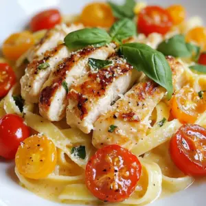 To make Marry Me Chicken Pasta, you will need the following ingredients: - 2 boneless, skinless chicken breasts - 8 ounces fettuccine pasta - 1 tablespoon olive oil - 3 cloves garlic, minced - 1 cup cherry tomatoes, halved - 1 cup heavy cream - 1 cup chicken broth - 1 teaspoon Italian seasoning - 1/2 cup grated Parmesan cheese - Salt and pepper to taste - Fresh basil leaves for garnish You can jazz up your dish with these optional ingredients: - Red pepper flakes for heat - Spinach for extra nutrients - Lemon juice for brightness - Mushrooms for earthiness Adding these can change the flavor and make it more exciting. If you don&rsquo;t have something, don&rsquo;t worry! Here are some swaps: - Use penne or spaghetti instead of fettuccine. - Swap heavy cream with half-and-half for less fat. - Chicken broth can be replaced with vegetable broth. - Use nutritional yeast instead of Parmesan for a vegan option. These substitutions will still keep your dish tasty and enjoyable. {{ingredient_image_2}} Start by boiling a large pot of salted water. When the water bubbles, add 8 ounces of fettuccine. Cook it until it is al dente, about 8-10 minutes. Drain the pasta and keep it warm in a bowl. While the pasta cooks, season 2 boneless, skinless chicken breasts with salt and pepper. Heat 1 tablespoon of olive oil in a skillet over medium-high heat. When the oil shines, add the chicken. Sear each side for 5-7 minutes until golden brown and fully cooked. Take the chicken out and let it rest. In the same skillet, add 3 cloves of minced garlic. Saut&eacute; it for about 30 seconds until you smell its aroma. Then, add 1 cup of halved cherry tomatoes. Let these simmer for 2-3 minutes until they soften. Now pour in 1 cup of heavy cream and 1 cup of chicken broth. Add 1 teaspoon of Italian seasoning and stir to mix everything. Bring the sauce to a gentle simmer to thicken. Then, fold the cooked fettuccine into the sauce. Sprinkle in 1/2 cup of grated Parmesan cheese. Stir until the cheese melts and coats the pasta. Taste and adjust salt and pepper as needed. After the pasta absorbs the flavor, slice the rested chicken into even strips. This makes for a nice presentation on the plate. For serving, place generous portions of pasta on each plate. Arrange the sliced chicken on top. Add fresh basil leaves for a colorful and fragrant touch. This dish looks as good as it tastes. To cook pasta just right, start with a large pot. Fill it with water and add a good amount of salt. This helps flavor the pasta. Bring the water to a full boil. Once it bubbles, add the fettuccine. Stir it well to prevent sticking. Check the package for cooking time. You want the pasta to be al dente, which means it should be firm but not hard. Drain the pasta and keep it warm until you are ready. For juicy chicken, use boneless, skinless breasts. Season them well with salt and pepper on both sides. Heat olive oil in a large skillet until it shimmers. Place the chicken in the hot skillet. Cook for about 5-7 minutes on each side. Look for a nice golden brown color. When done, take the chicken out and let it rest before slicing. This keeps it moist. To make your sauce pop, start by cooking minced garlic in the skillet. This adds a great aroma. Then, add halved cherry tomatoes and let them soften. Their juices will mix into the sauce. Pour in heavy cream and chicken broth next. Sprinkle in Italian seasoning for added depth. Stir everything together and let it simmer until it thickens. Finally, fold in the cooked pasta and grated Parmesan cheese. This will make the sauce rich and creamy. Pro Tips Use Fresh Ingredients: Always opt for fresh garlic and ripe cherry tomatoes to enhance the flavor profile of your dish. Perfectly Cooked Chicken: Use a meat thermometer to ensure your chicken reaches an internal temperature of 165&deg;F for optimal juiciness. Customize the Sauce: Feel free to add a splash of white wine or lemon juice to the sauce for an extra layer of flavor. Garnish for Presentation: Don&rsquo;t skip the fresh basil; it not only adds color but also a fresh aroma that elevates the dish. {{image_4}} You can easily boost the health of your Marry Me Chicken Pasta with vegetables. Try adding bell peppers, spinach, or zucchini. These veggies add color and flavor. - Bell Peppers: Chop them into bite-sized pieces. Saut&eacute; them with the garlic. - Spinach: Add fresh spinach at the end. It wilts quickly and adds nutrients. - Zucchini: Slice it thin and cook it with the chicken. It cooks fast and soaks up sauce. Feel free to get creative! Mix your favorite vegetables into the dish. If chicken isn&rsquo;t your thing, there are many tasty options. You can use shrimp, turkey, or even tofu. These swaps can change the flavor and texture. - Shrimp: Cook shrimp in the skillet until they turn pink. They cook fast and add a seafood twist. - Turkey: Ground turkey can replace chicken. Cook it until browned and season well. - Tofu: If you want a plant-based meal, use firm tofu. Press it, cube it, and saut&eacute; until golden. Each protein choice gives you a new way to enjoy this dish. While fettuccine is classic, you can use different pasta types. Each type brings a unique taste and shape. - Penne: This pasta holds sauce well. It&rsquo;s perfect for a hearty bite. - Spaghetti: A timeless choice, spaghetti adds a fun twist to the dish. - Gluten-Free Pasta: For those with gluten issues, there are great gluten-free options. Look for rice or lentil pasta. Feel free to experiment with your favorite pasta shapes! To keep your Marry Me Chicken Pasta fresh, store it in an airtight container. Allow the pasta to cool for about 30 minutes before sealing. This helps prevent moisture build-up. Keep your leftovers in the fridge. They stay good for up to three days. Make sure to label the container with the date. This way, you know when to eat it. When it's time to enjoy your leftovers, reheat them carefully. I suggest using the stove for the best taste. Place the pasta in a skillet over medium heat. Add a splash of chicken broth or cream to keep it moist. Stir gently until it&rsquo;s heated through. You can also use a microwave. Just cover the container and heat in short bursts, stirring in between. This prevents hot spots and keeps the pasta creamy. If you want to save Marry Me Chicken Pasta for later, freezing is a great option. First, let the dish cool completely. Then, portion it into freezer-safe bags or containers. Remove as much air as possible before sealing. It can last up to three months in the freezer. When you&rsquo;re ready to eat, thaw it overnight in the fridge. Reheat it as mentioned before. You&rsquo;ll be surprised at how well it holds up! Marry Me Chicken Pasta is a rich and creamy dish. It features tender chicken, fettuccine, and a flavorful sauce. The sauce combines heavy cream, garlic, and cherry tomatoes. This dish is known for its amazing taste and easy cooking steps. It&rsquo;s perfect for a romantic dinner or a special occasion. Yes, you can prepare Marry Me Chicken Pasta ahead of time. Cook the chicken and pasta, then store them separately. Keep the sauce in the fridge, too. When ready to serve, reheat everything on the stove. This helps maintain the dish's quality and flavor. To make Marry Me Chicken Pasta healthier, try these tips: - Use whole wheat or gluten-free pasta. - Substitute heavy cream with Greek yogurt or cashew cream. - Add more veggies like spinach or bell peppers for extra nutrients. - Reduce the amount of cheese or use a lower-fat option. Many side dishes complement Marry Me Chicken Pasta. Some great options include: - A simple green salad with vinaigrette. - Garlic bread for a crunchy side. - Steamed vegetables like broccoli or green beans. - A light soup, such as tomato or minestrone, as a starter. In this blog post, I covered the key ingredients for Marry Me Chicken Pasta, from the complete list to tasty substitutions. I shared step-by-step instructions for cooking the pasta, chicken, and sauce. Helpful tips showed how to enhance flavors and perfect your dish. Try adding vegetables or different pasta types to make it your own. Store leftovers properly for later enjoyment. You can make this meal ahead and enjoy it again. Each step brings you closer to a delicious dish everyone will love. Enjoy cooking!
